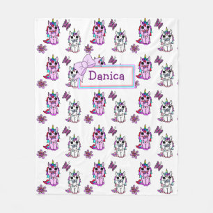 Personalized Unicorn with Bow Purple Fleece Blanket