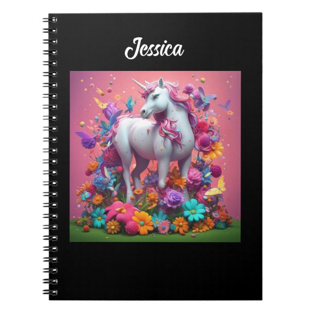 Personalized Unicorn with flowers  Notebook (Front)