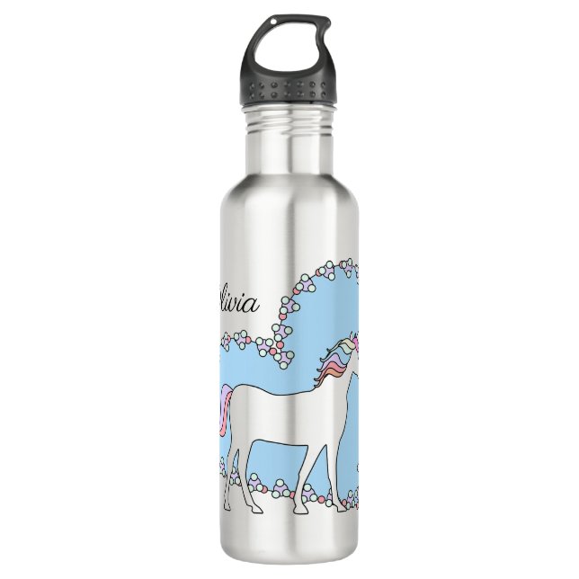 Personalized Unicorn with Hearts 710 Ml Water Bottle (Front)