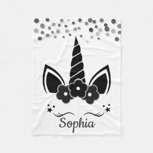 Personalized Unicorn  with Pony Black Fleece Blanket