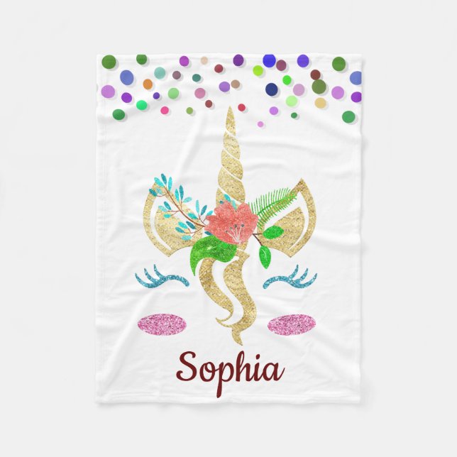 Personalized Unicorn with Pony Fleece Blanket (Front)