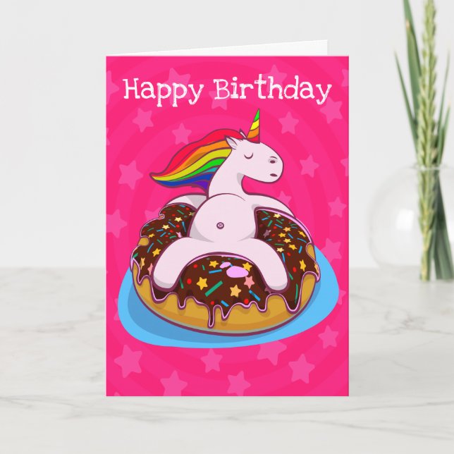 Personalized Unicorns And Donuts Birthday Card (Front)