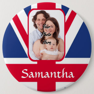 Personalized union jack 6 inch round button