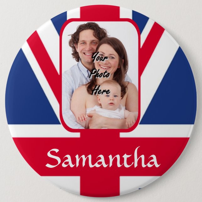 Personalized union jack 6 inch round button (Front)