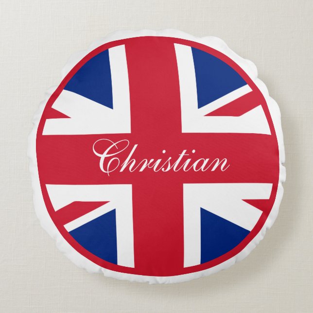 Personalized Union Jack British Flag Round Pillow (Front)