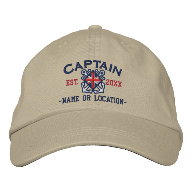 Personalized Union Jack Captain Nautical Embroidered Hat (Front)