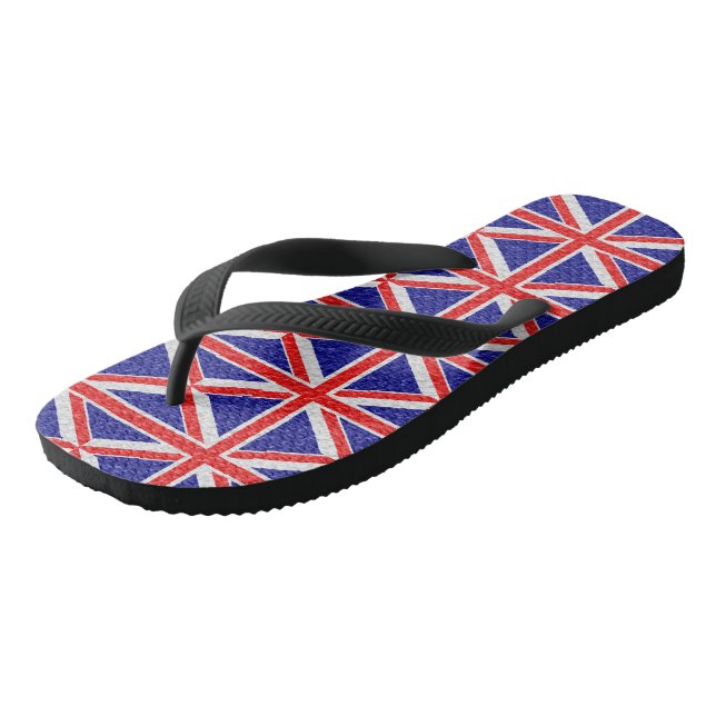 Personalized Union Jack Flag Design Flip Flops (Angled)