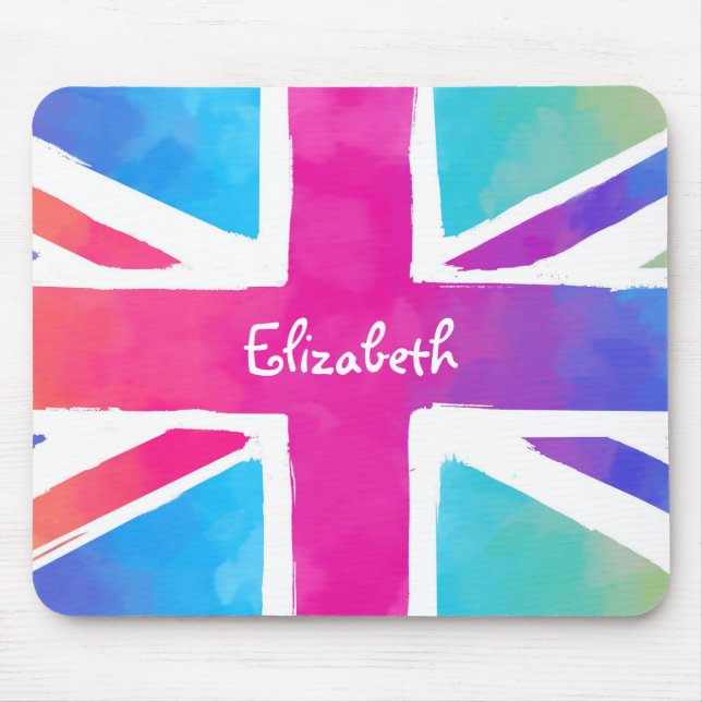 Personalized Union Jack Flag in Bright Watercolors Mouse Pad (Front)
