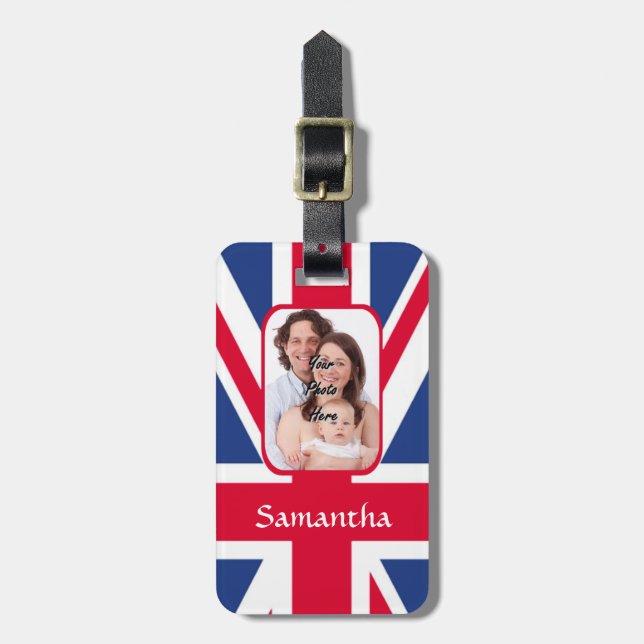 Personalized union jack luggage tag (Front Vertical)