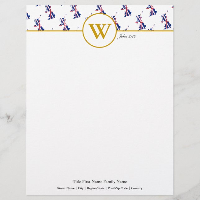 Personalized UNION JACK UK Map Letterhead (Front)