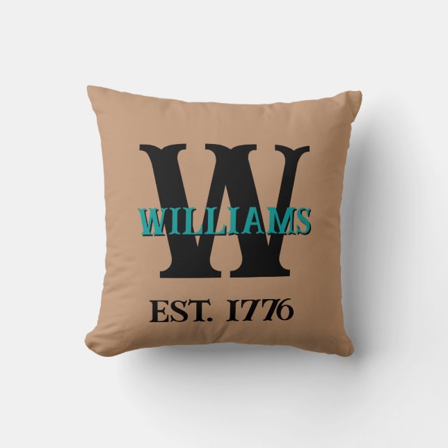 Personalized Unique Family Copper & Turquoise  Throw Pillow (Front)