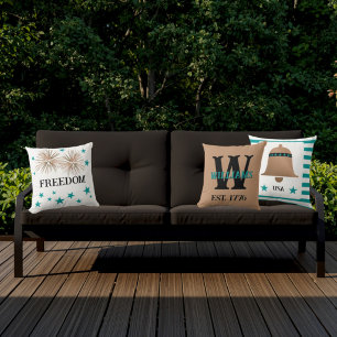 Personalized Unique Family Copper & Turquoise  Throw Pillow