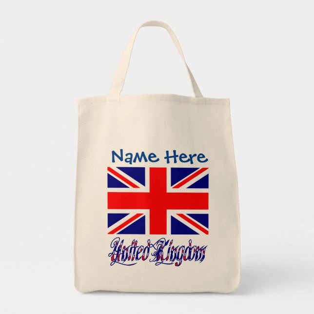 Personalized United Kingdom Flag Heritage Tote Bag (Front)