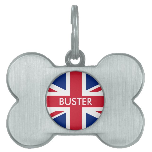 Personalized United Kingdom flag Pet Name Tag (Front)
