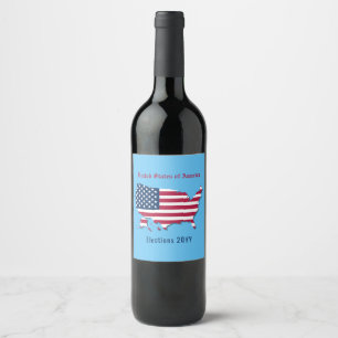 Personalized United States Map & Flag on Blue Wine Label