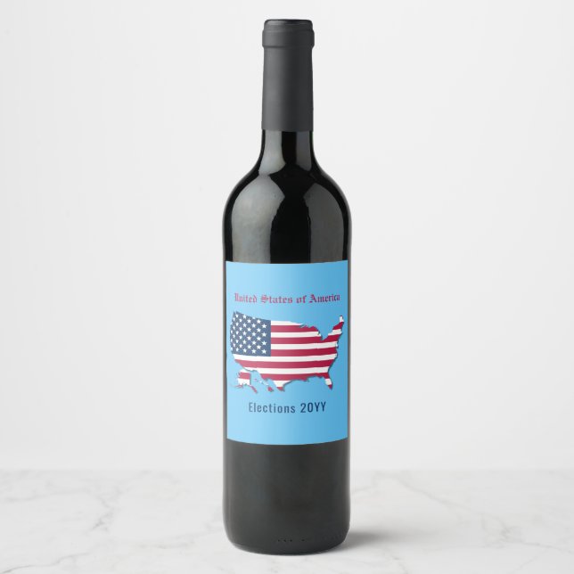 Personalized United States Map & Flag on Blue Wine Label (Front)