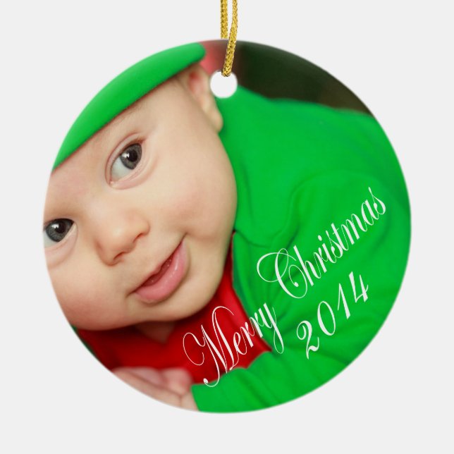 Personalized Upload Your Photo Merry Christmas Ceramic Ornament (Front)