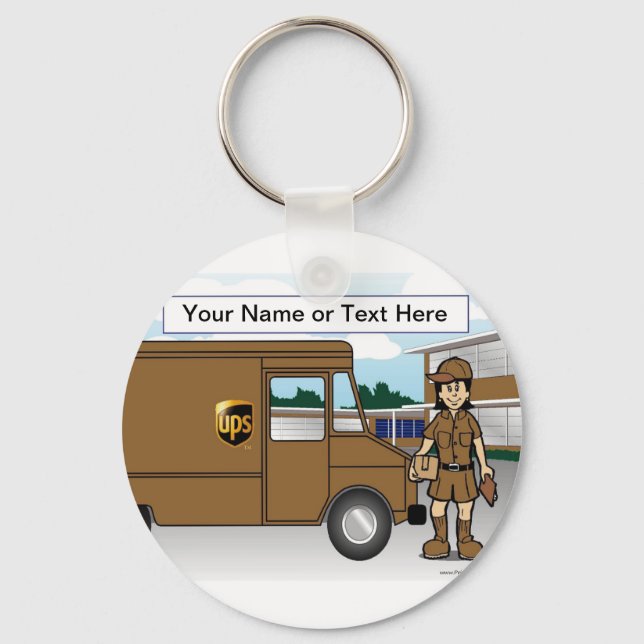 Personalized UPS Driver - Female Cartoon  Keychain (Front)