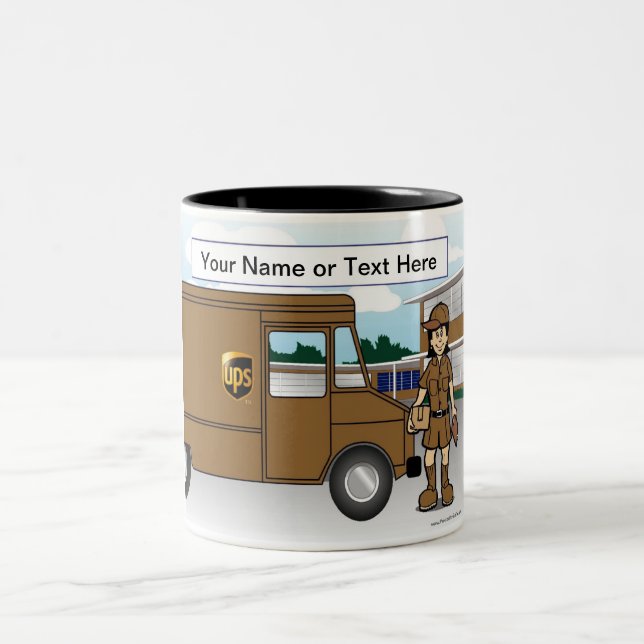 Personalized UPS Driver - Female Cartoon Two-Tone Coffee Mug (Center)