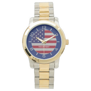 Personalized US Flag on Carbon Fibre Like Print Watch