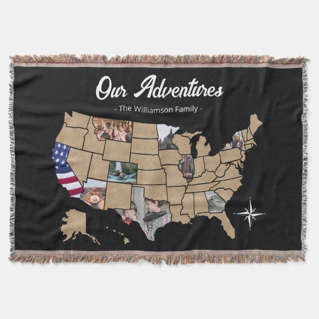 Personalized US Travel Map Blanket (Front)