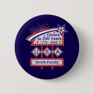 Personalized USA 250–Patriotic Retro Marquee 2 Inch Round Button