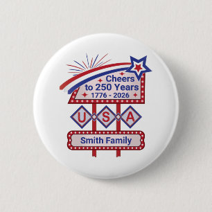 Personalized USA 250–Patriotic Retro Marquee 2 Inch Round Button