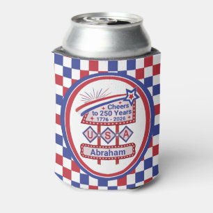Personalized USA 250–Patriotic Retro Marquee Can Cooler