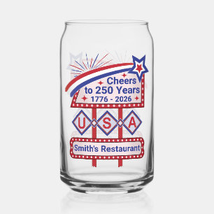 Personalized USA 250–Patriotic Retro Marquee Can Glass