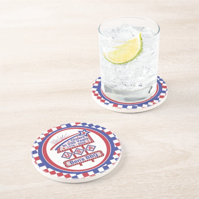 Personalized USA 250–Patriotic Retro Marquee Coaster (Side)