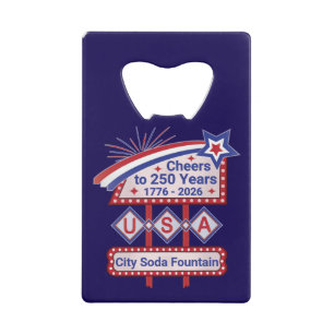 Personalized USA 250–Patriotic Retro Marquee Credit Card Bottle Opener