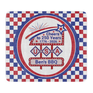 Personalized USA 250–Patriotic Retro Marquee Cutting Board