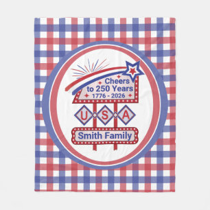 Personalized USA 250–Patriotic Retro Marquee Fleece Blanket