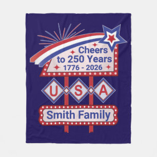 Personalized USA 250–Patriotic Retro Marquee Fleece Blanket