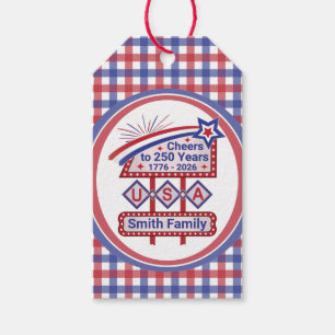 Personalized USA 250–Patriotic Retro Marquee Gift Tags