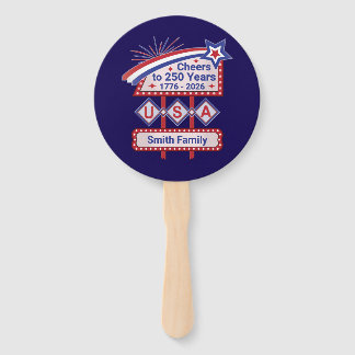 Personalized USA 250–Patriotic Retro Marquee Hand Fan