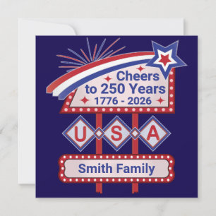 Personalized USA 250–Patriotic Retro Marquee Invitation
