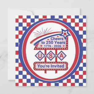 Personalized USA 250–Patriotic Retro Marquee Invitation
