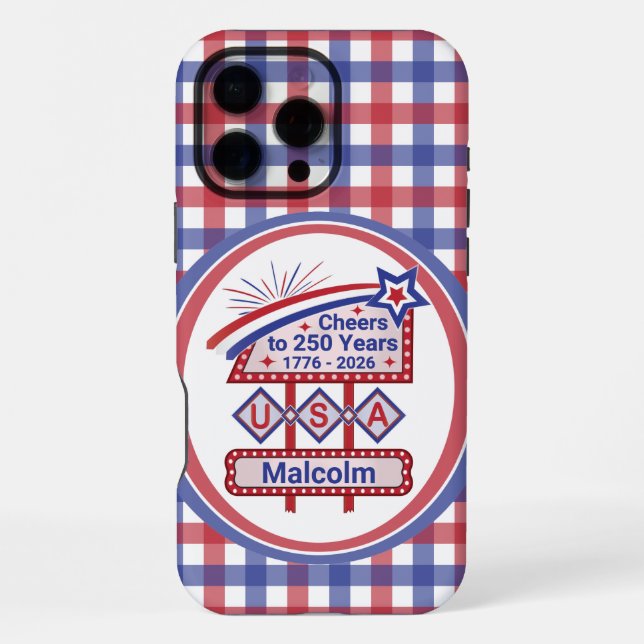 Personalized USA 250–Patriotic Retro Marquee iPhone Case (Back)