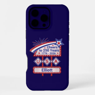 Personalized USA 250–Patriotic Retro Marquee iPhone 16 Pro Max Case