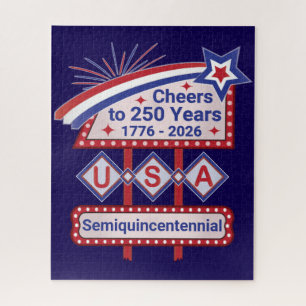 Personalized USA 250–Patriotic Retro Marquee Jigsaw Puzzle