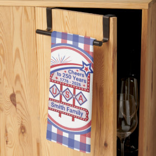 Personalized USA 250–Patriotic Retro Marquee Kitchen Towel