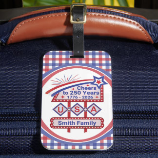 Personalized USA 250–Patriotic Retro Marquee Luggage Tag
