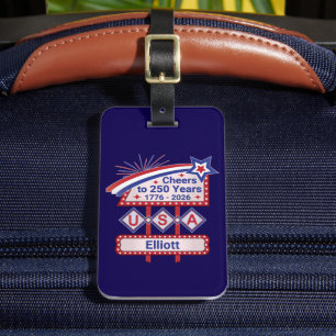 Personalized USA 250–Patriotic Retro Marquee Luggage Tag