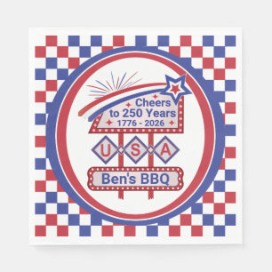 Personalized USA 250–Patriotic Retro Marquee Napkin