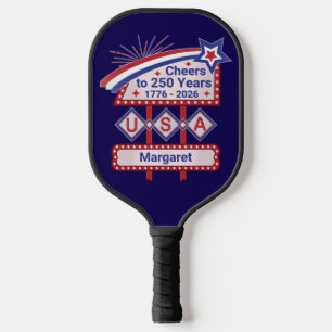 Personalized USA 250–Patriotic Retro Marquee Pickleball Paddle