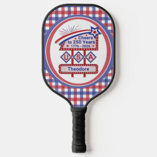 Personalized USA 250–Patriotic Retro Marquee Pickleball Paddle