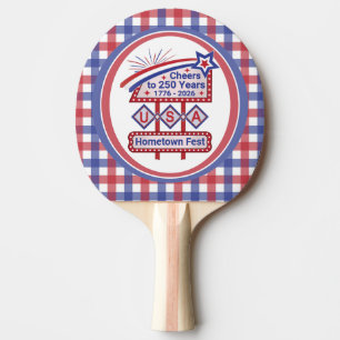 Personalized USA 250–Patriotic Retro Marquee Ping Pong Paddle