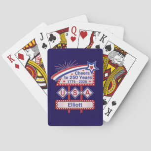 Personalized USA 250–Patriotic Retro Marquee Playing Cards