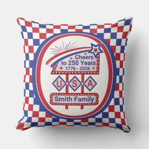 Personalized USA 250–Patriotic Retro Marquee Throw Pillow